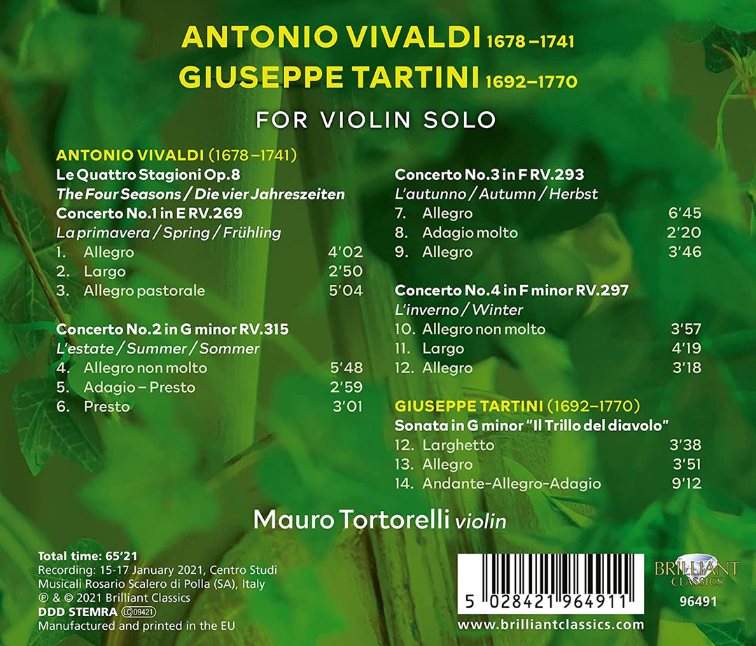Le Quattro Stagioni and Devil's Trill Sonata - for Violin Solo [Audio CD]