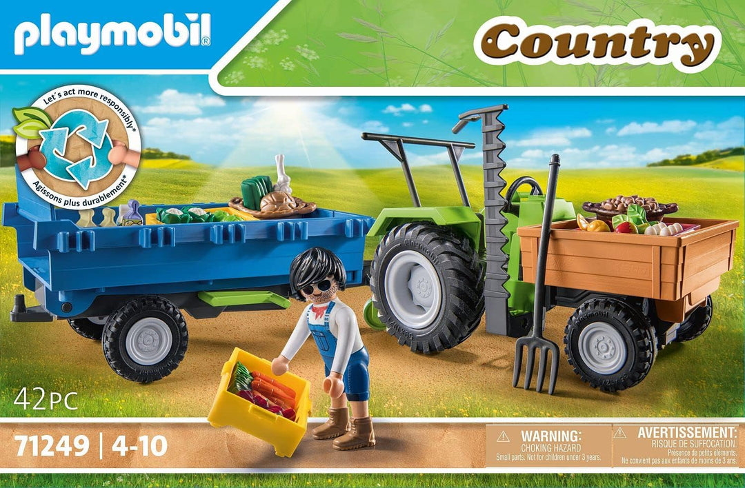 Playmobil Country 71249 Harvester Tractor with Harvesting Trailer, Farm Animal Play Sets