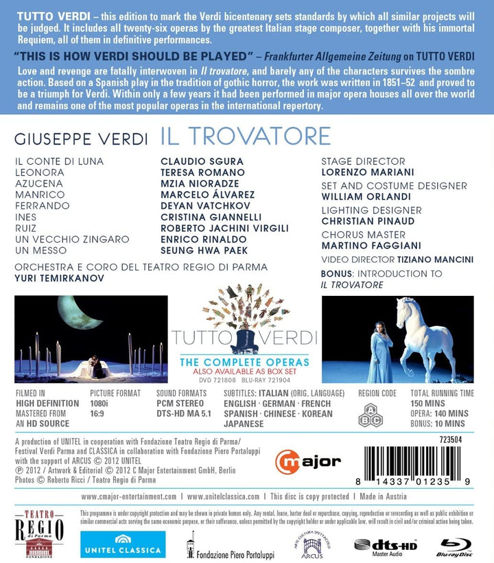 Verdi: Il Trovatore [Parma 2010] [Nucci, Sgura, Fantini, Romano, Alvarez] [C Major: 723504] [2013] [Region Free] [Blu-ray]