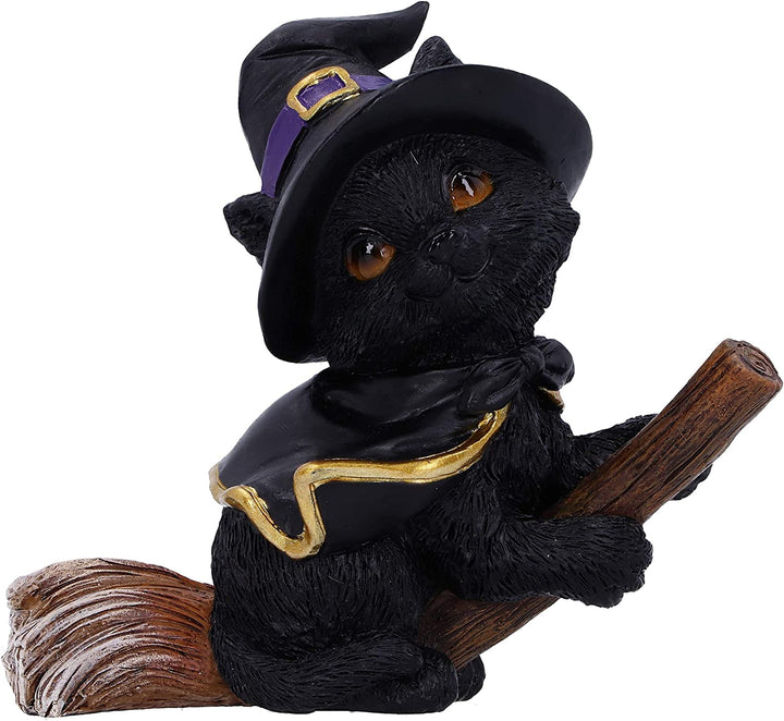 Nemesis Now Tabitha Small Witches Familiar Black Cat and Broomstick Figurine, 11