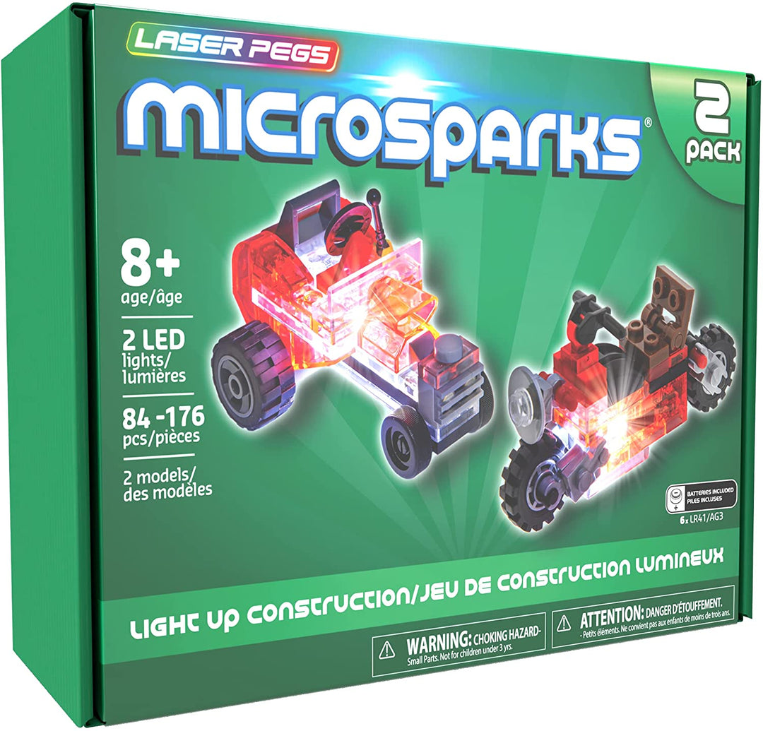 giochi preziosi s.p.a. LAM02101 Laser Pegs Microsparks-Vehicles 2 Pack Mini Rod/