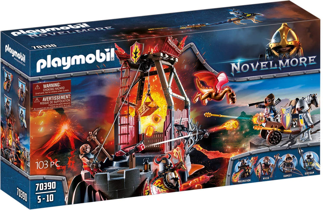 Playmobil 70390 Novelmore Knights Burnham Raiders Mine de lave avec lance-feu, pour les enfants de 4 à 10 ans