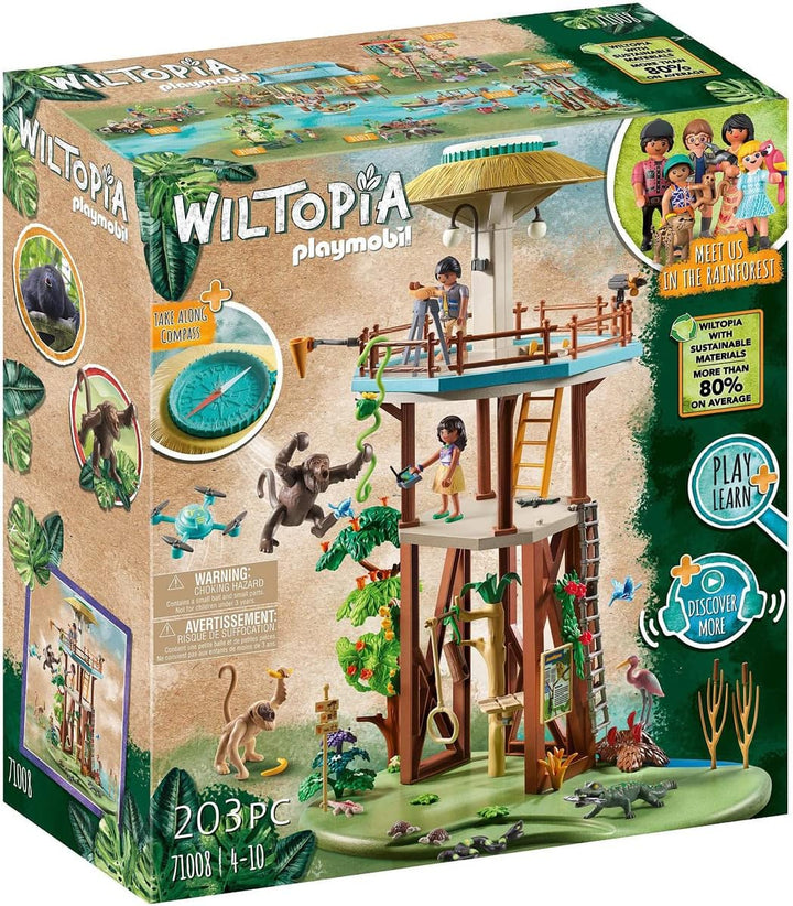 PLAYMOBIL Wiltopia 71008 Research Tower with Compass and Toy Animals, Sustainable Toy for Children