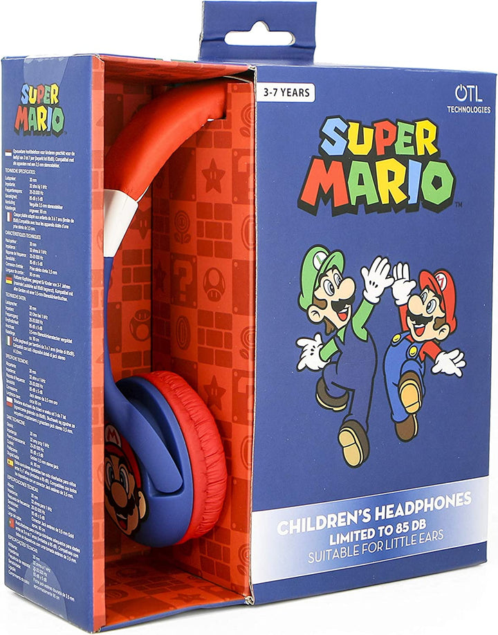 OTL Technologies SM0762 Super Mario Kids Wired Headphones Blue/Red with Child Friendly Volume