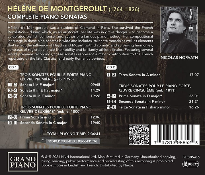 Montgeroult: Piano Sonatas [Nicolas Horvath] [Grand Piano: GP865-86] [Audio CD]