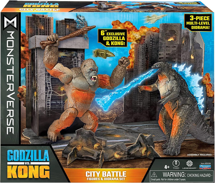 MonsterVerse Godzilla vs Kong Movie 6 Inch Collectable Diorama Set with Two Articulated Action Figures