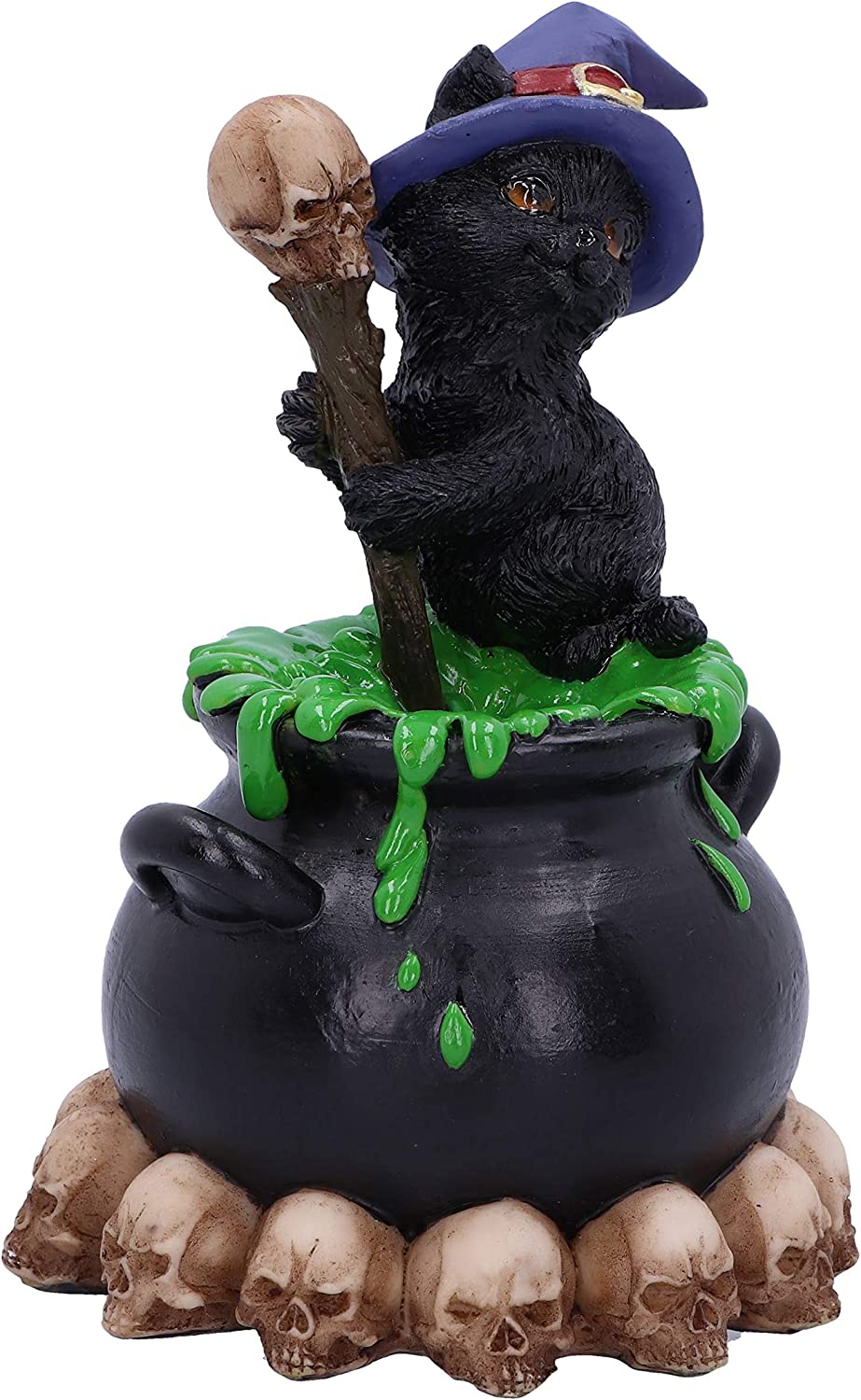 Spook Witches Familiar Black Cat and Bubbling Cauldron Figurine