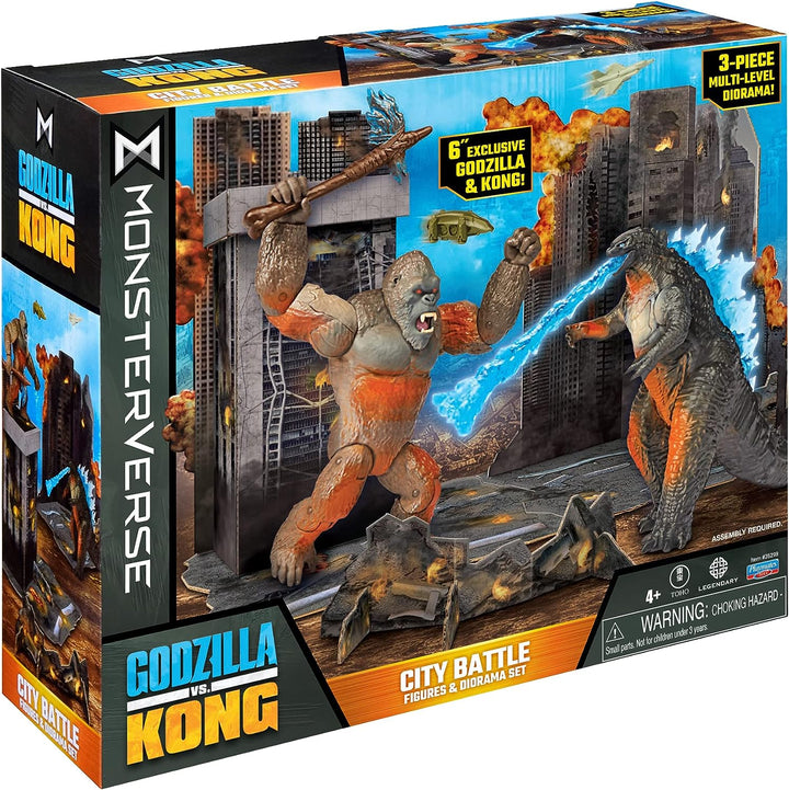 MonsterVerse Godzilla vs Kong Movie 6 Inch Collectable Diorama Set with Two Articulated Action Figures