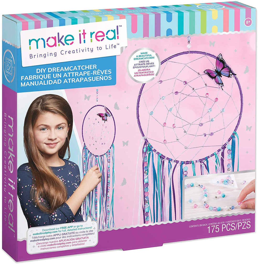 Make It Real – DIY Dreamcatcher. Make Your Own Dream Catcher Arts and Crafts Kit for Tween Girls. Includes Dream Catcher Hoop, Strings and Ribbons, Beads, Butterfly Pin and More