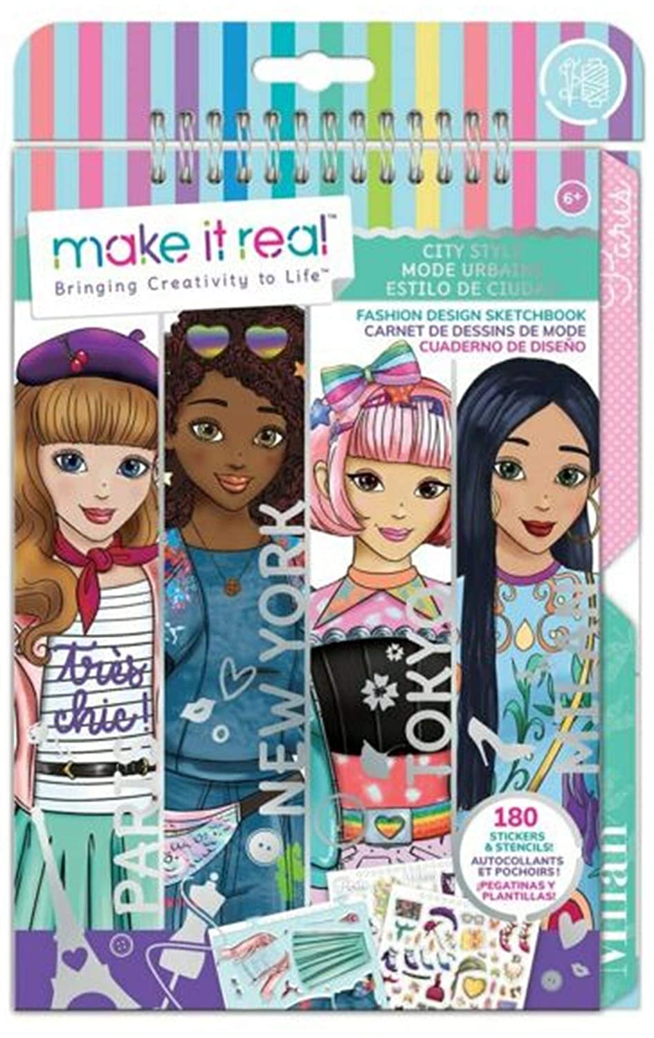 Make It Real 2903205, Sketchbook, City Style, Fashion Design Book for Children, Multi-coloured