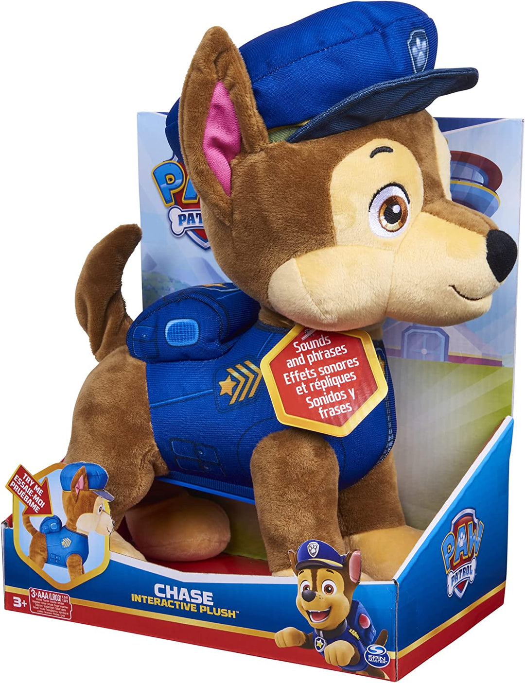 PAW Patrol, Talking Chase 30.5-cm-tall Interactive Plush Toy with Sounds, Phrase