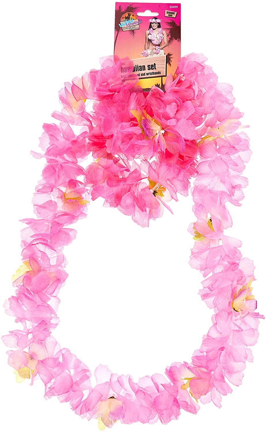 Smiffys Hawaiian Set with Garland Headband and Wristband - Pink