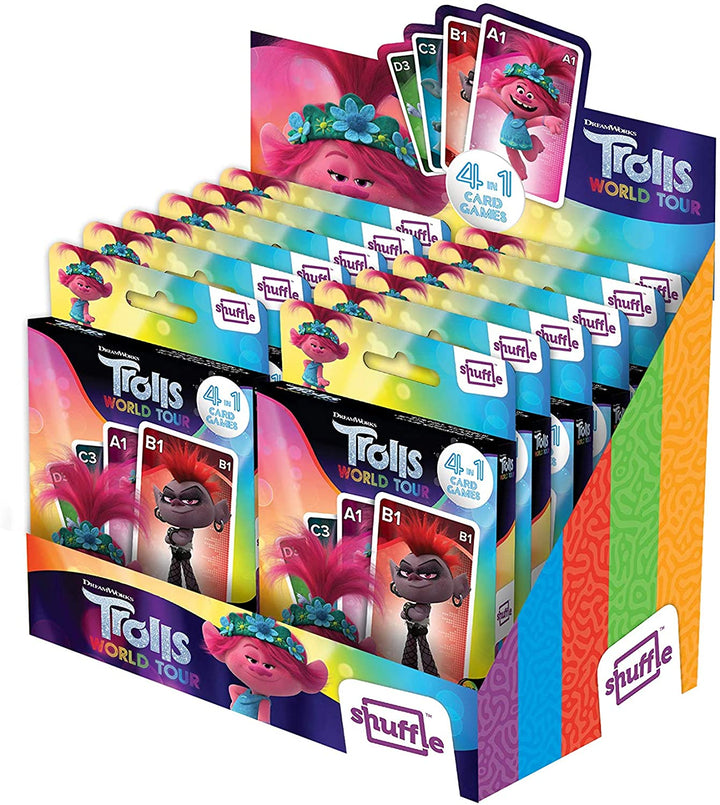 Shuffle Trolls Card Games For Kids - 4 in 1 Snap, Pairs, Happy Families & Action