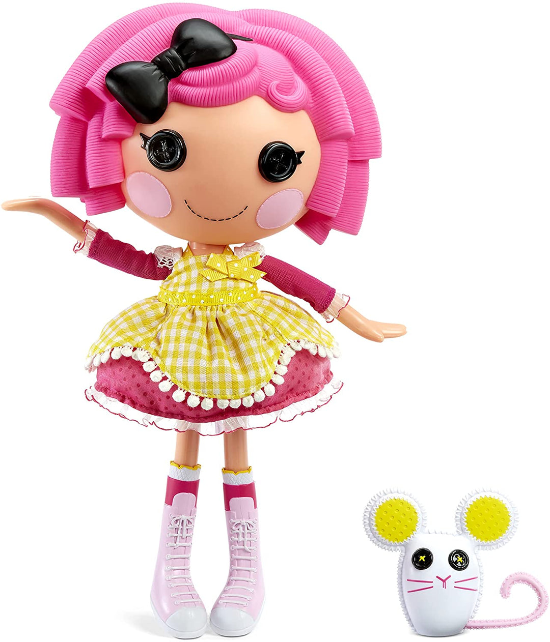 Lalaloopsy 576884EUC Crumbs Sugar Cookie with Pet Mouse-33 cm Baker Doll with Changeable Pink & Yellow Outfit & Shoes, in Reusable House Package Playset, for Ages 3-103