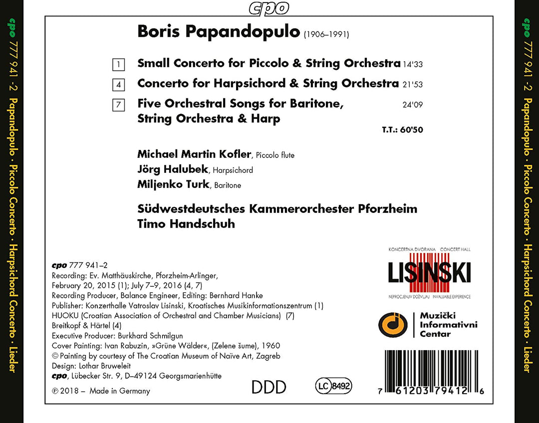 Papandopulo: Flute Concerto [Michael Martin Kofler; Jörg Halubek; Miljenko Turk; Timo Handschuh ] [Cpo: 777941-2] [Audio CD]