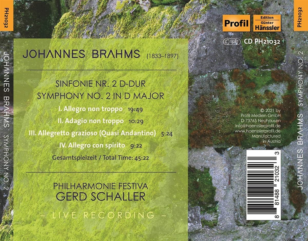 Brahms: Symphony No. 2 [Philharmonie Festiva; Gerd Schaller] [Profil: PH21032] [Audio CD]