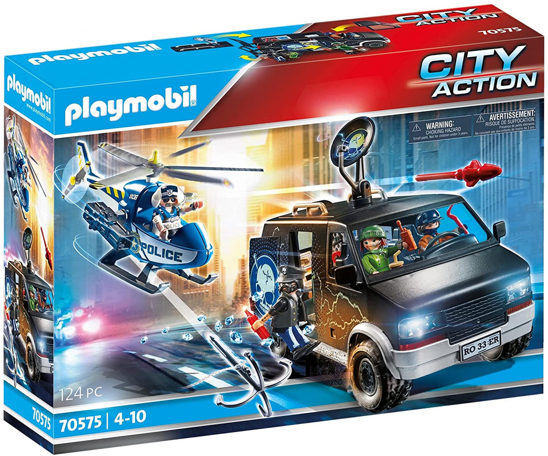 Playmobil 70575 City Action Police Helicopter Pursuit avec Runaway Van, pour les enfants de 4 à 10 ans