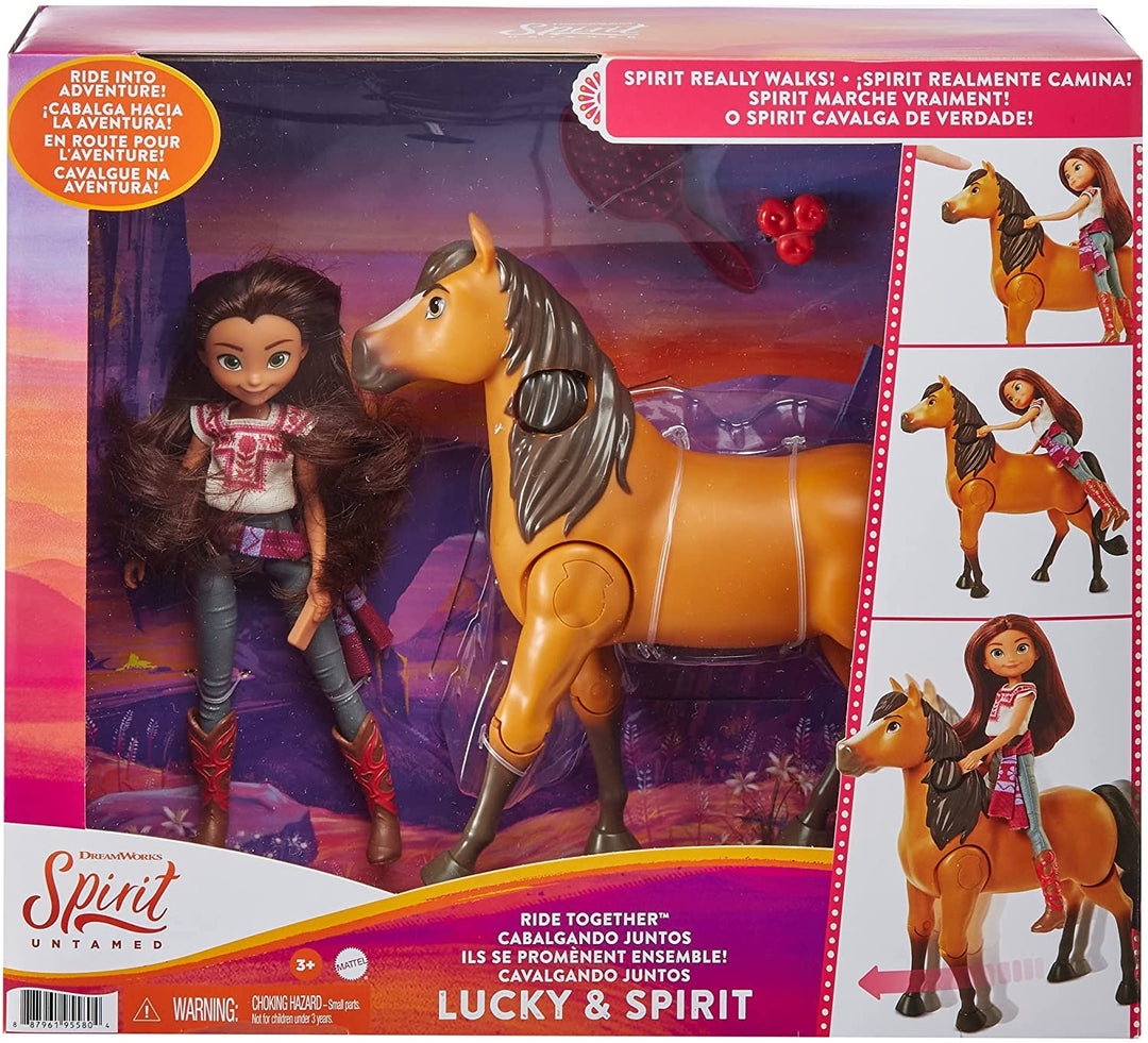 Spirit Untamed Ride Together Lucky Doll (7-in/17.78-cm) & Spirit Horse (8-in/20.32-cm), Horse Mount Feature