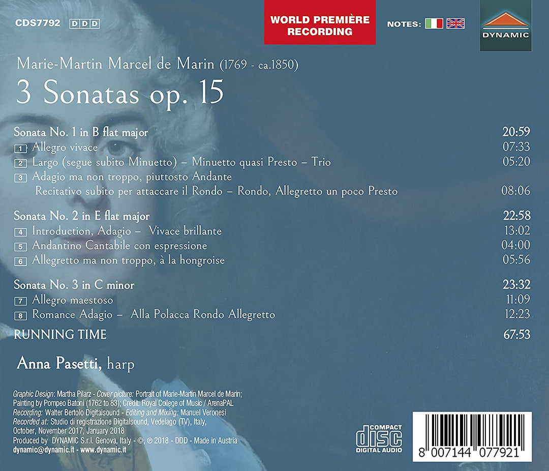 Anna Pasetti - De Marin: 3 Sonatas Op. 15 [Anna Pasetti] [Dynamic S7792] [Audio CD]