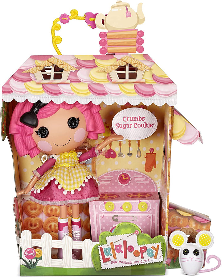 Lalaloopsy 576884EUC Crumbs Sugar Cookie with Pet Mouse-33 cm Baker Doll with Changeable Pink & Yellow Outfit & Shoes, in Reusable House Package Playset, for Ages 3-103