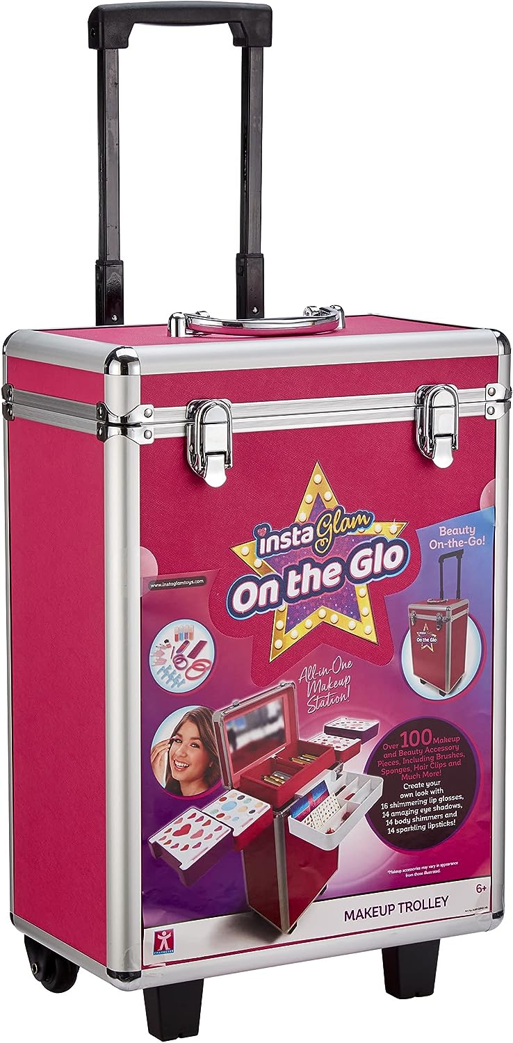 Shimmer and Sparkle Instaglam Make Up Trolley, pull along makeup trolley, 100 pieces including on trend makeup colours, nail polishes, applicators, hair accessories