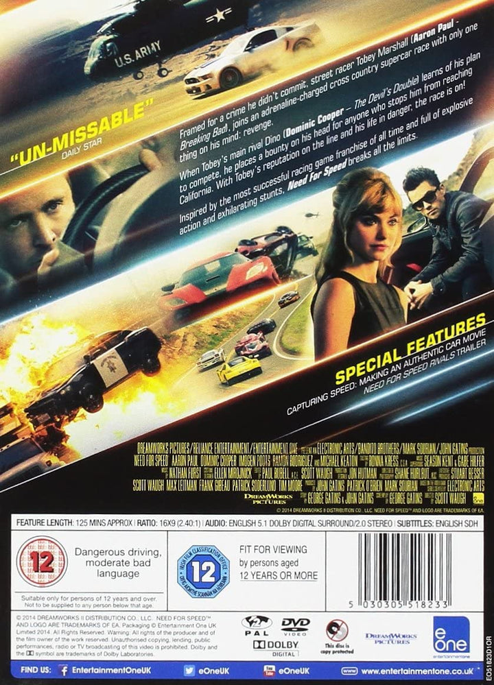 Need for Speed [2014] - Action/Drama [DVD]