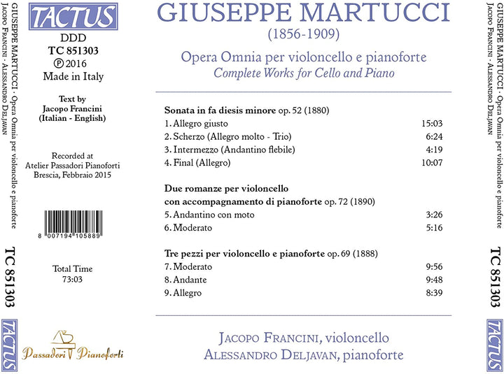 Martucci:Cello/Piano Works [Jacopo Francini; Alessandro Deljavan] [TACTUS: TC 851303] [Audio CD]