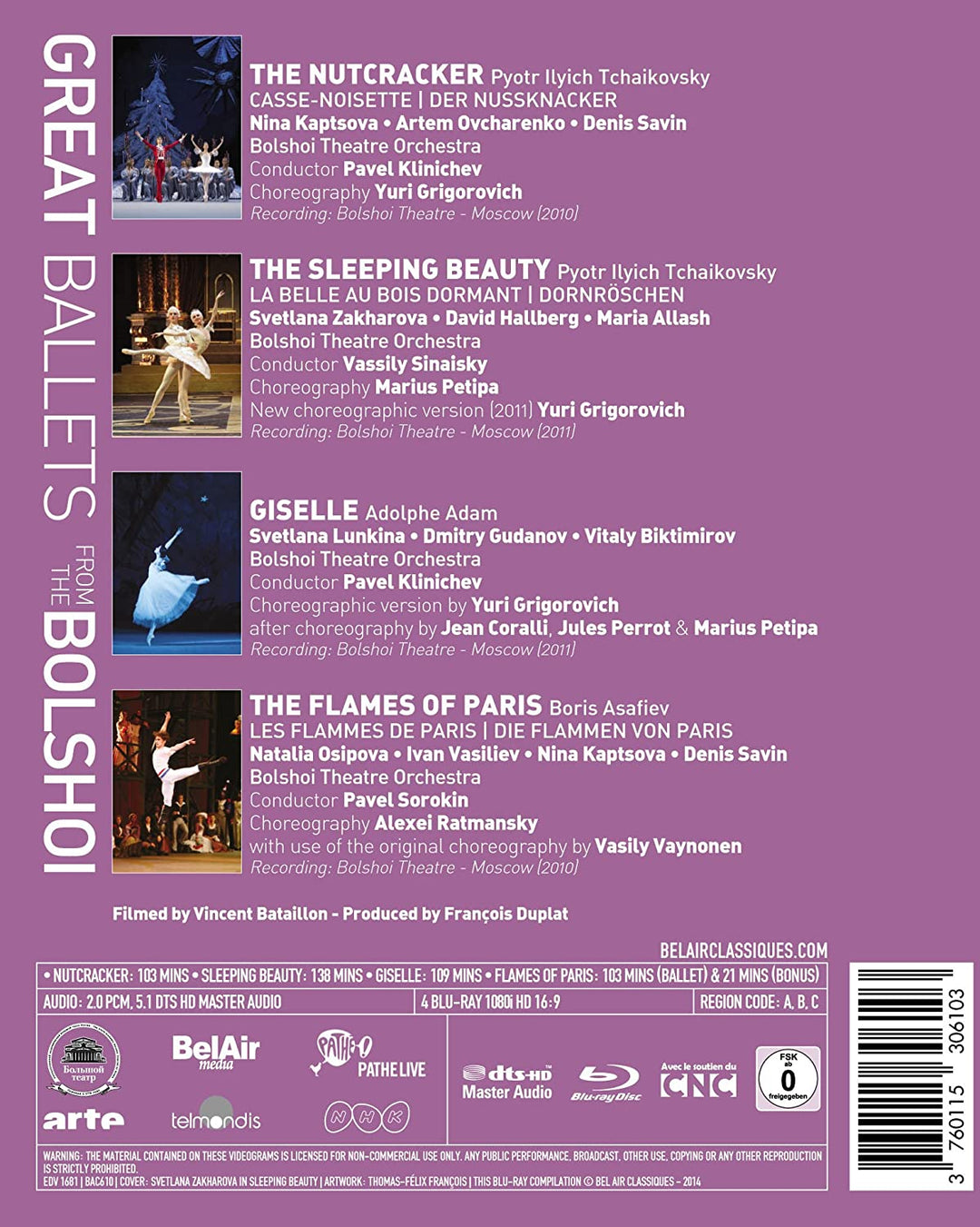 Great Ballets From The Bolshoi (The Nutcracker, The Sleeping Beauty, Giselle, The Flames of Paris) [ Blu-ray]