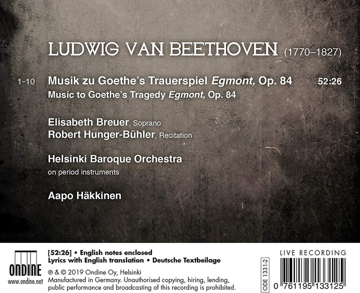 Beethoven: Egmont [Elisabeth Breuer; Robert Hunger-Bühler; Helsinki Baroque Orchestra; Aapo Häkkinen] [Ondine: ODE 1331-2] [Audio CD]