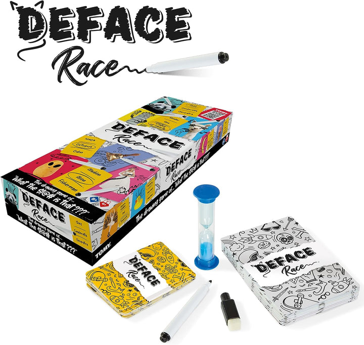 TOMY Games T73419 Deface Race, Family Card for 4 or More Players, Board Game For Adults And Kids