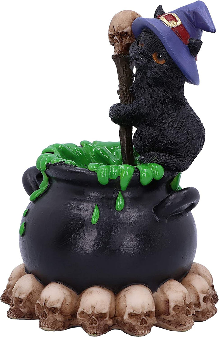 Spook Witches Familiar Black Cat and Bubbling Cauldron Figurine