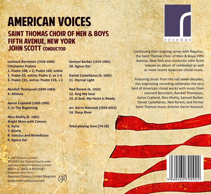 The Saint Thomas Choir of Men & Boys - American Voices [The Saint Thomas Choir of Men & Boys, Fifth Avenue, New York; John Scott] [Resonus Classics: RES10187] [Audio CD]