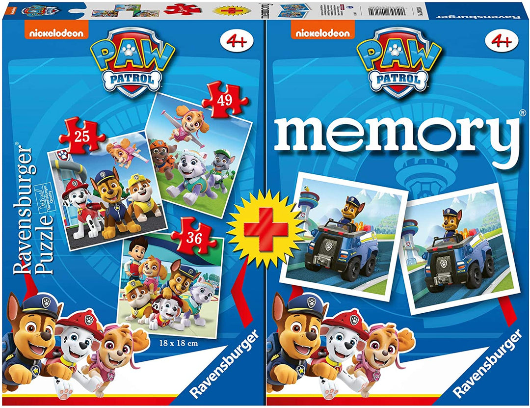 Ravensburger 20823 4 Multipack Memory and Puzzle Paw Patrol, Puzzle and Game for