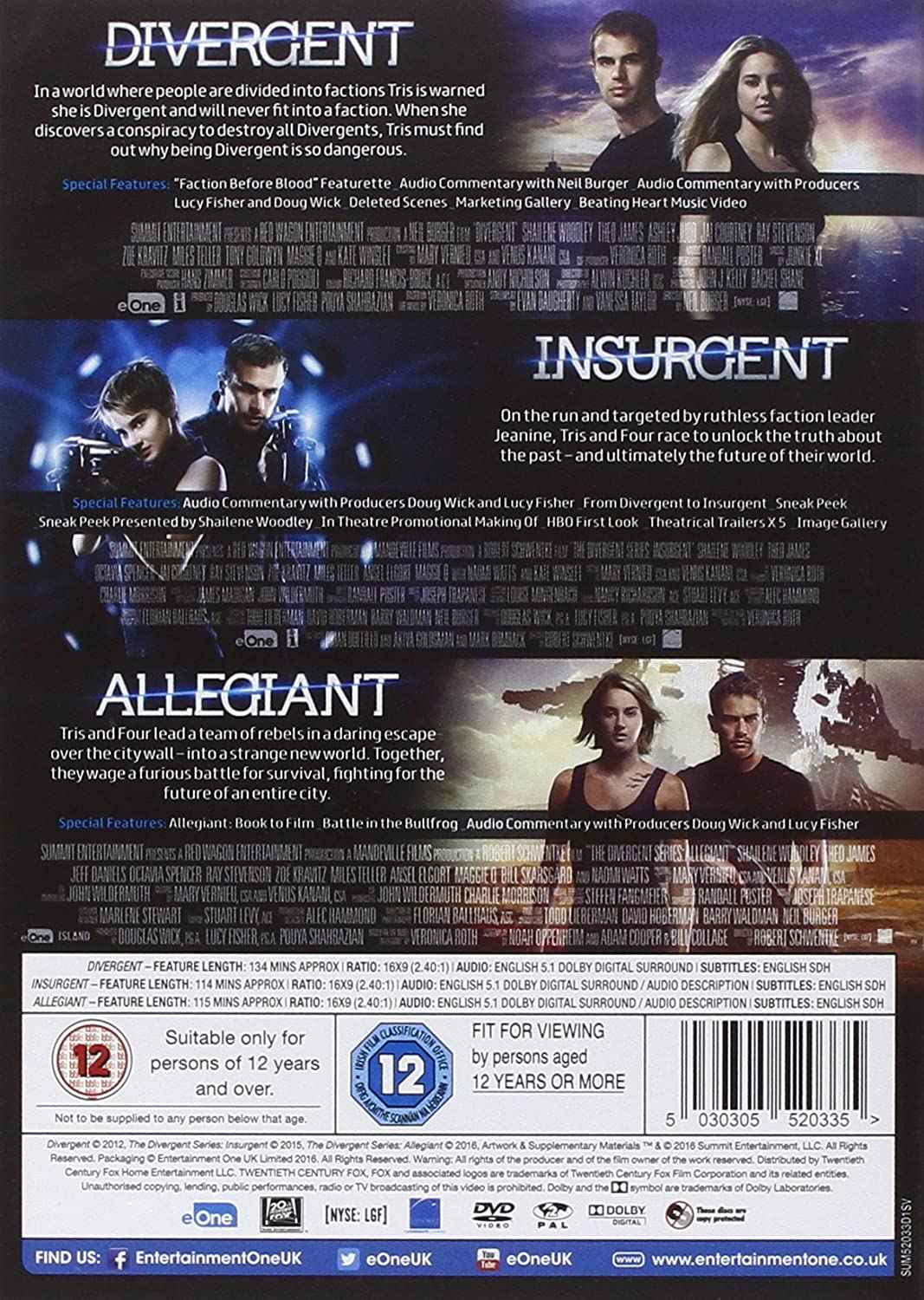 Divergent, Insurgent and Allegiant - Sci-fi/Action [DVD]