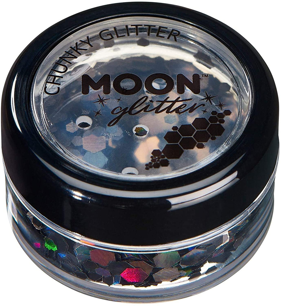 Chunky Holographic Glitter by Moon Glitter - Black - Cosmetic Festival Makeup Glitter for Face, Body, Nails, Hair, Lips - 3g