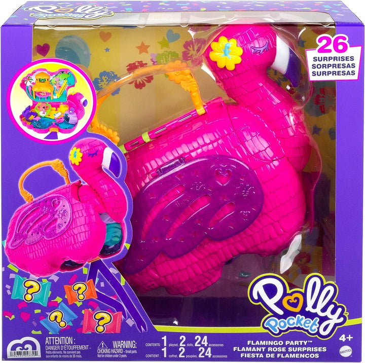 Polly Pocket Flamingo Party Large Compact, 26 Surprises Pop & Swap Feature