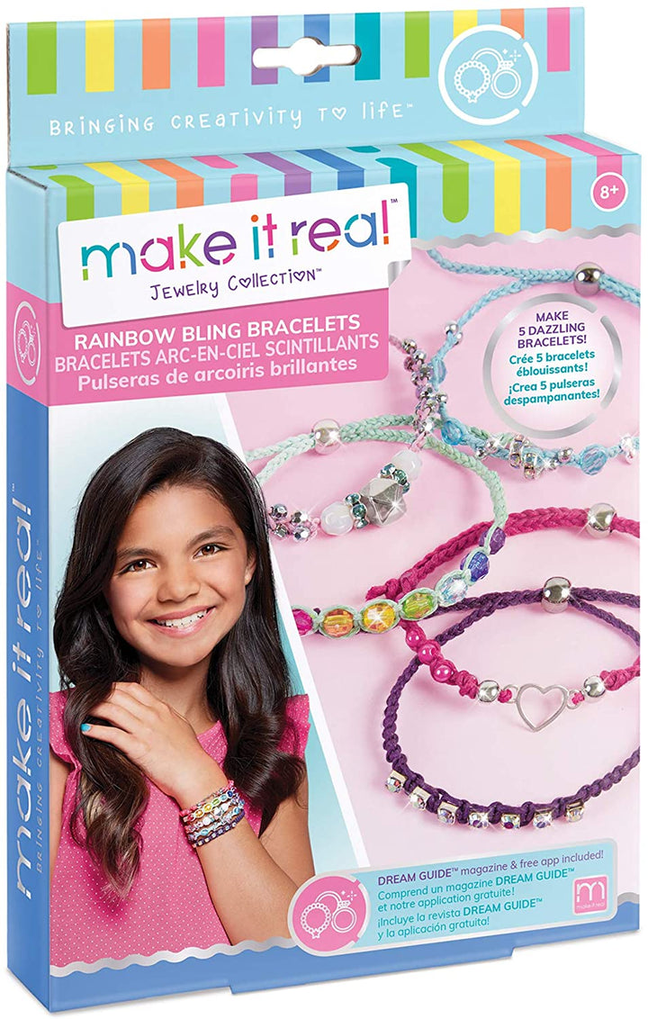 Make It Real Rainbow Bling Bracelets Kit de fabrication de bracelets avec perles et noeuds pour filles