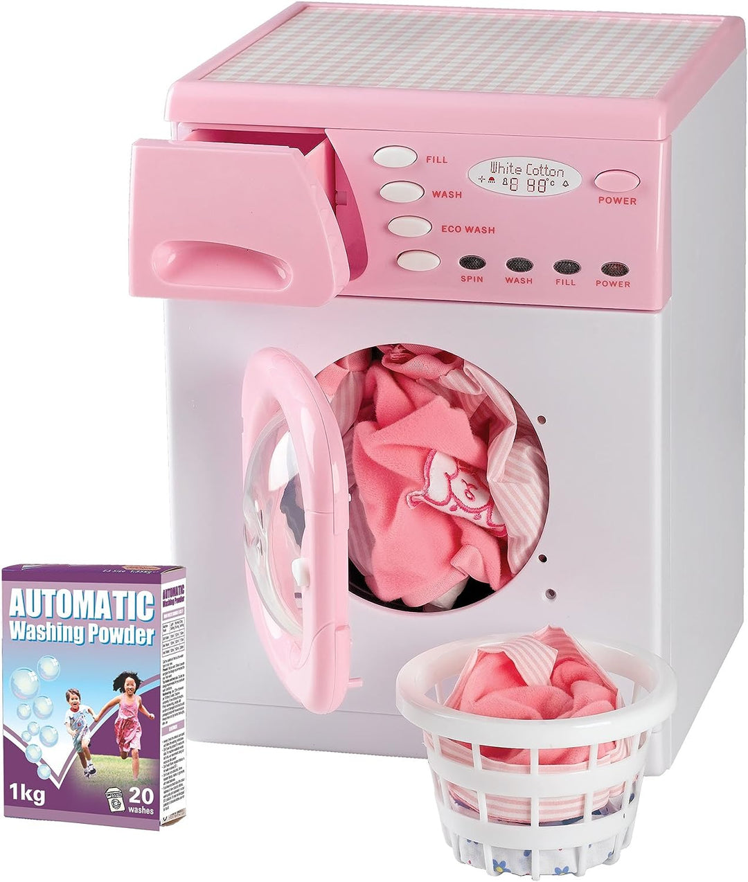 Casdon Pink Washer | Pink Toy Washing Machine For Children Aged 3+ | Features Spinning Drum & Sound Effects For Realistic Play!