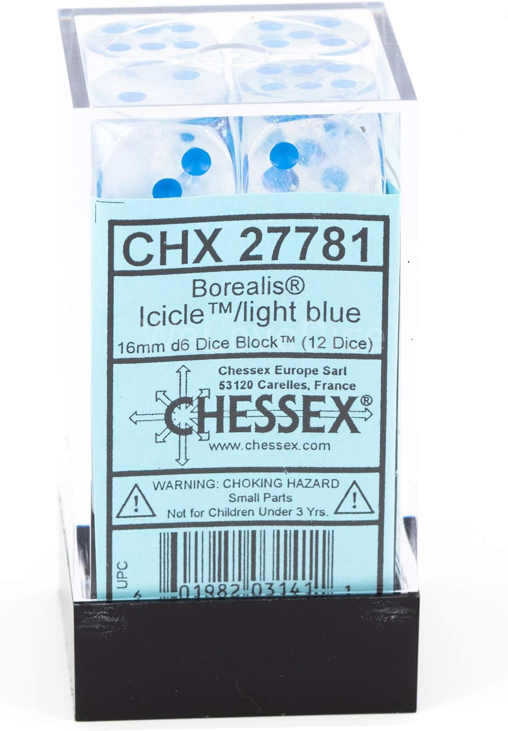 Chessex Borealis 16mm d6 Icicle/Light Blue Luminary Dice Block