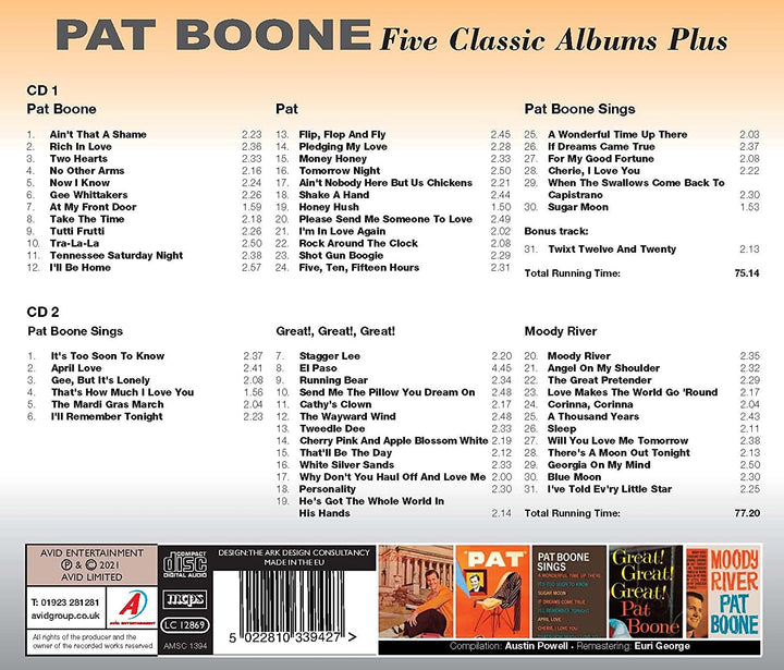 Five Classic Albums Plus (Pat Boone / Pat / Pat Boone Sings / Great!, Great!, Great! / Moody River) [Audio CD]