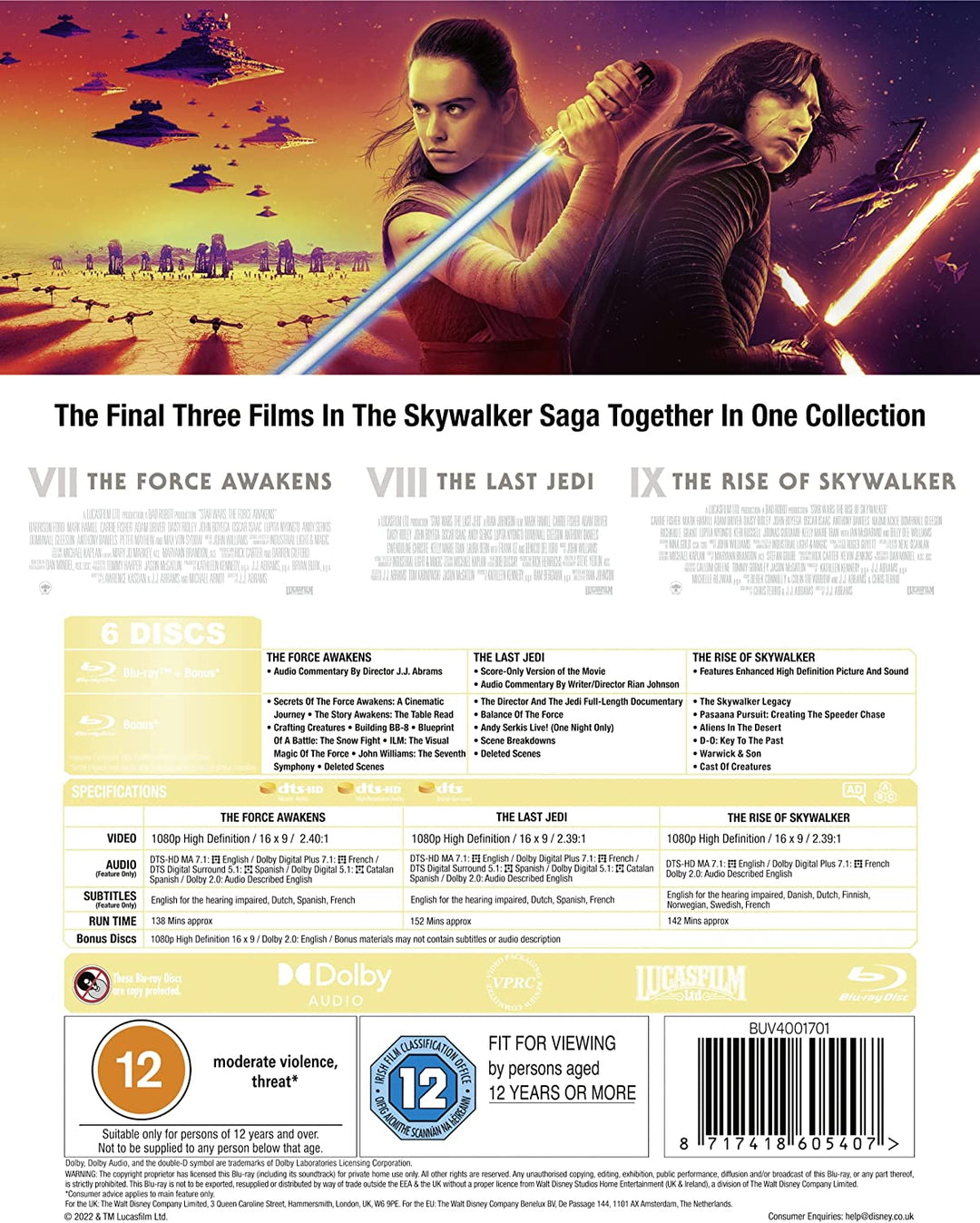 Star Wars Sequel Trilogy Box Set (Episodes 7-9) [2022] [Region Free] [Blu-ray]