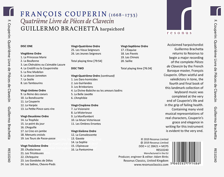 Couperin: Quatrieme Livre [Guillermo Brachetta] [Resonus Classics: RES10240] [Audio CD]