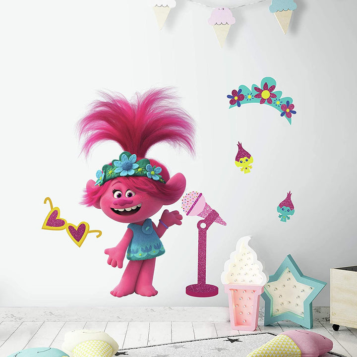 RoomMates Trolls World Tour Poppy with Glitter Peel and Stick Giant Wall Decals