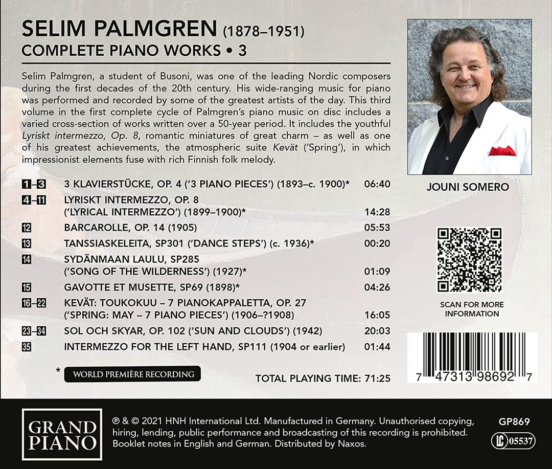 Jouni Somero - Palmgren: Complete Piano Works, Vol. 3 [Jouni Somero] [Grand Piano: GP869] [Audio CD]