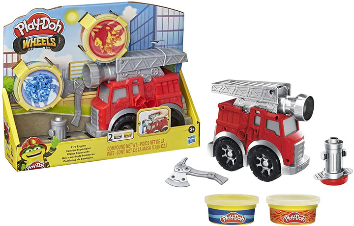 Play Doh Wheels Fire Engine Playset avec 2 bidons de composés de modélisation non toxiques, y compris les couleurs de l&#39;eau et du feu