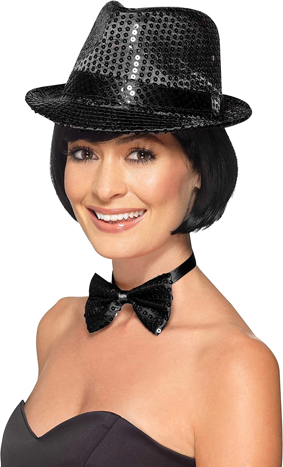 Smiffys Unisex Sequin Trilby Hat (Black)