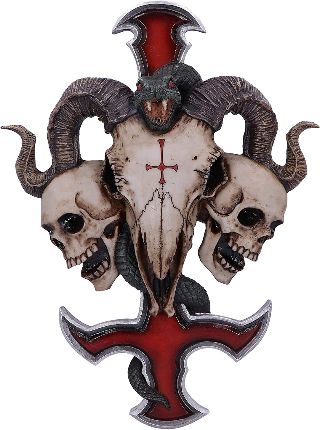 Nemesis Now James Ryman Devils Ram's Skull Petrine Cross Wall Plaque, Red, 30.5c