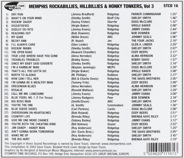 Memphis, Rockabillies, Hillbillies And Honky Tonkers Vol. 3 [Audio CD]