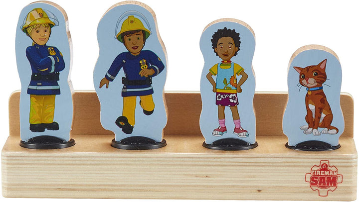 Fireman Sam 07323 Wooden 4 Pack of Two-Sided Figures Quality, Durable FSC Sustainable Wood, eco-Friendly pre-School Toy for Toddlers