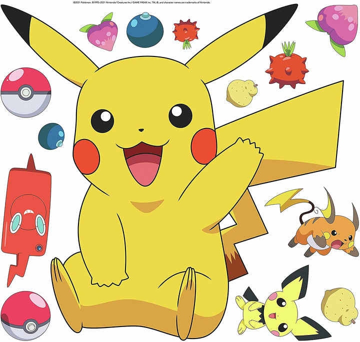 RoomMates RMK4821GM Pikachu Peel and Stick Decals, Yellow, red, Blue